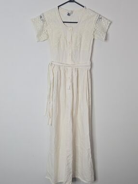 Vintage Laura Ashley Lace Cream Linen Button-Front Maxi Dress